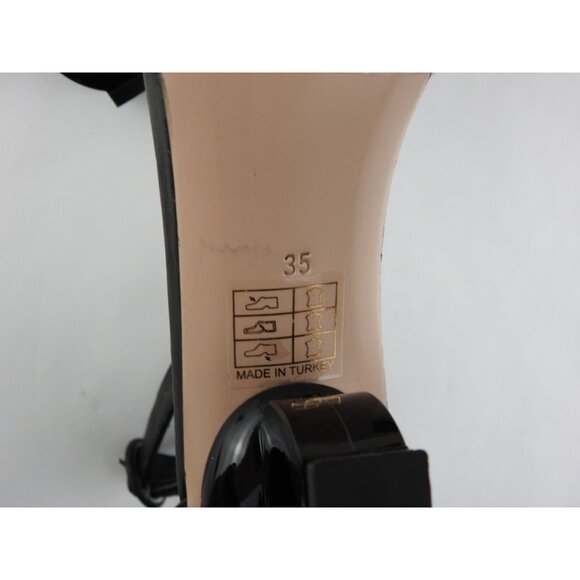 VINCI Black Leather Floral Embellished Ankle Strap Loop Heel Sandal Size 35 Turk - Picture 15 of 16